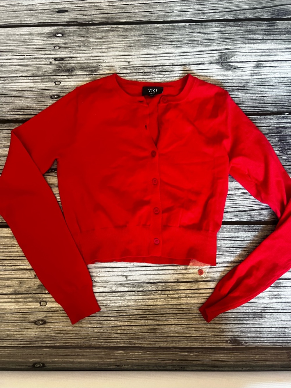VICI Red Cropped Button-Up Cardigan - Small - Picture 1 of 4